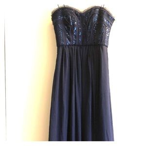 Full length strapless BCBG dress